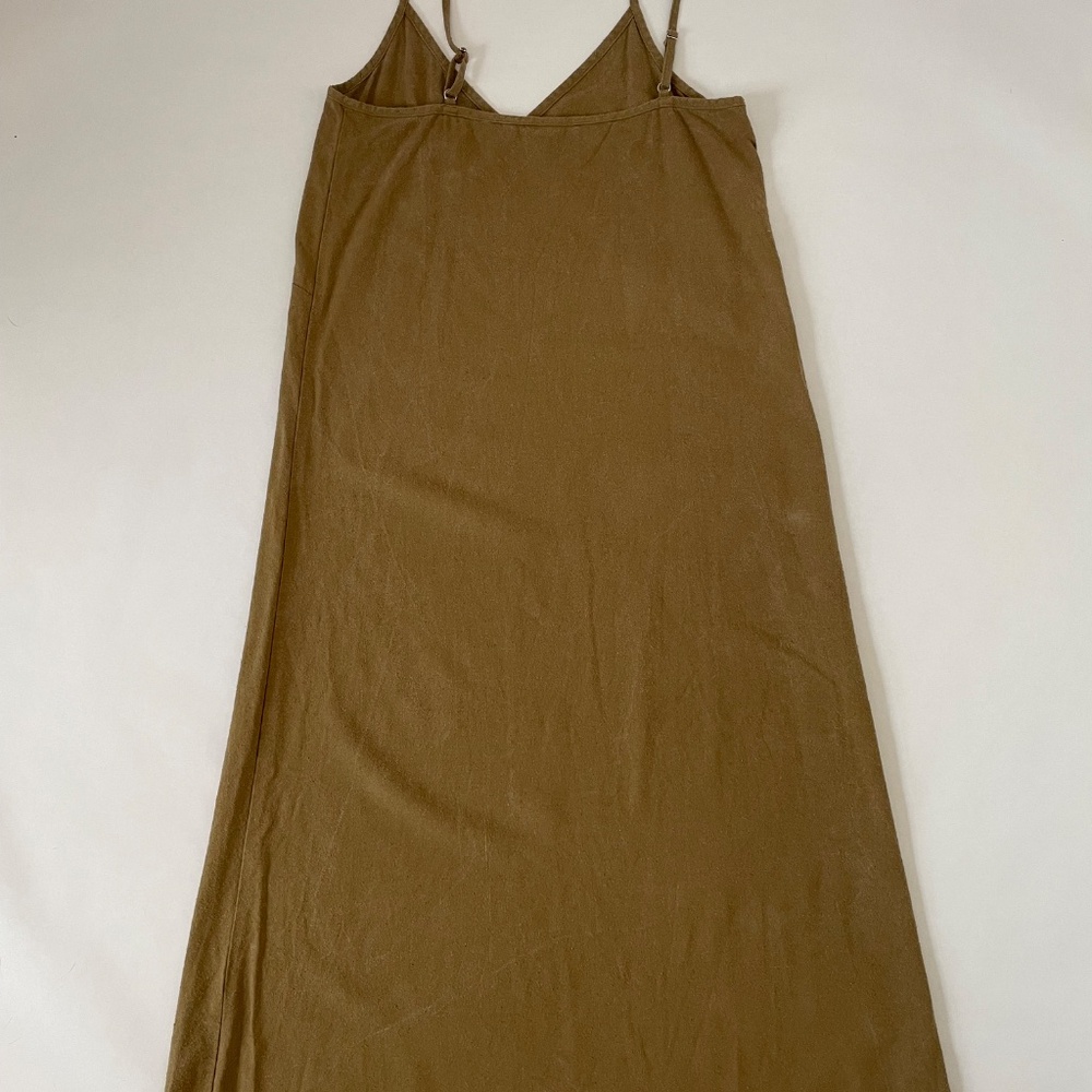 Jenni Kayne Riviera Slip Tank Dress, 100% Raw Silk Green / Brown, Boho Size XS - Picture 11 of 11